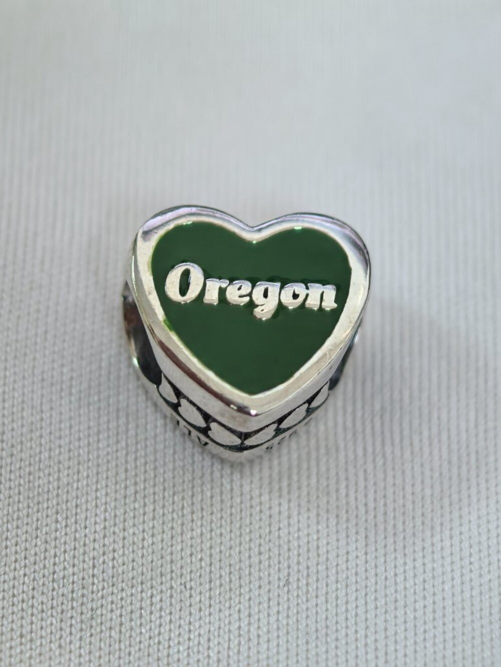 Green Heart Charm Bead with Oregon Script